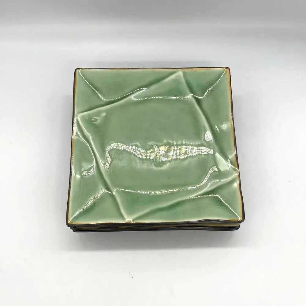Pier 1 Imports Crackle Square Green Set of 4 Sushi Plates 6.75”